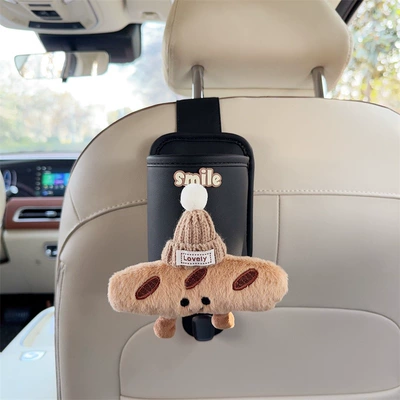holder for women – Car cup holder/beverage holder - black-leather-cup-holder-with-hook-hot-dog-brown-hat