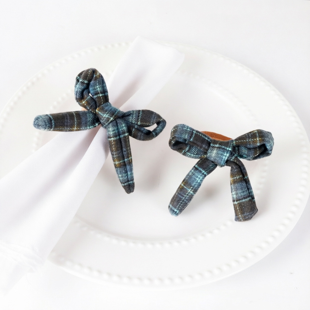 Amazon Fabric Vintage Plaid Bow Napkin Ring European and American Decorative Multi-Color Napkin Buckle Hotel Table Setting Wholesale