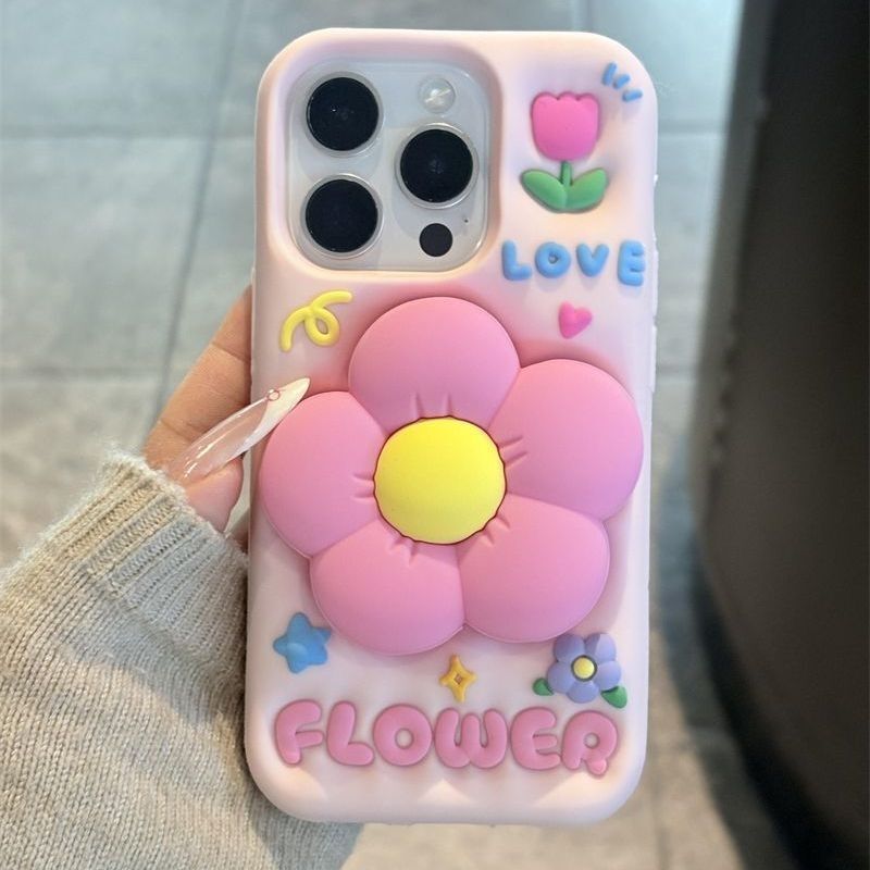 Three-Dimensional Colorful Flower Stand iPhone Suitable for 6Promax Mobile Phone Case Apple 15 Silicone Soft 17Pro