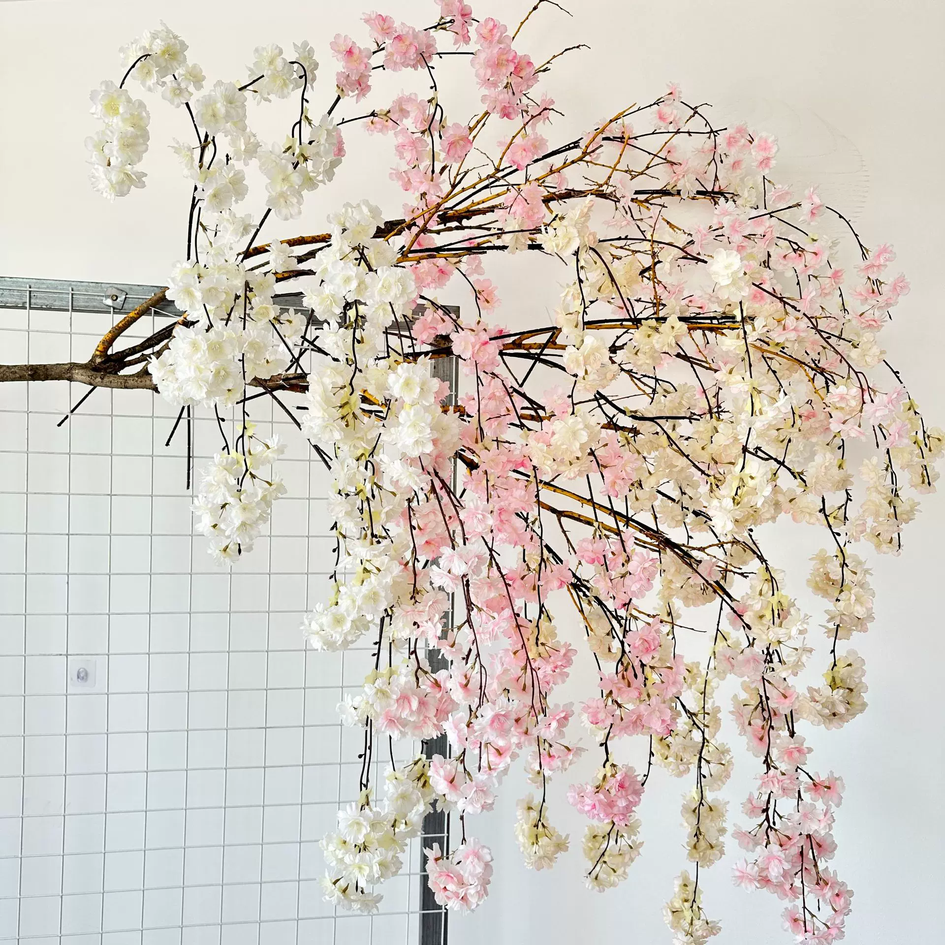 厂家供应 家居装饰纯手工绢花 仿真垂挂瀑布樱花瓶花 仿真花植物