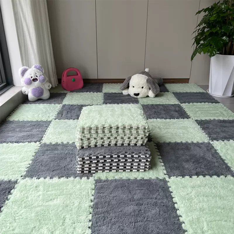 拼接毛绒地毯卧室少女房间床边客厅整铺泡沫地垫阳台垫子可裁剪