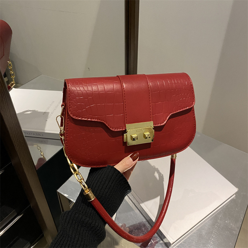 Bolso de axila retro con textura occidental 2024 nuevo bolso de hombro de nicho de moda popular de este año bolso cuadrado pequeño con patrón de cocodrilo