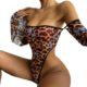 Sexy Underwear Leopard Print Tube Top Long Sleeve Crotch Open Body Clothes Sexy Pure Desire Passion Temptation Free from Dead Water suit