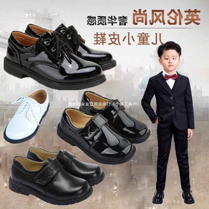 Черные кожаные туфли для мальчиков и девочек, весенне-осенние туфли среднего и большого размера для детей в британском костюме, модельные туфли, детские туфли для студенческого хора