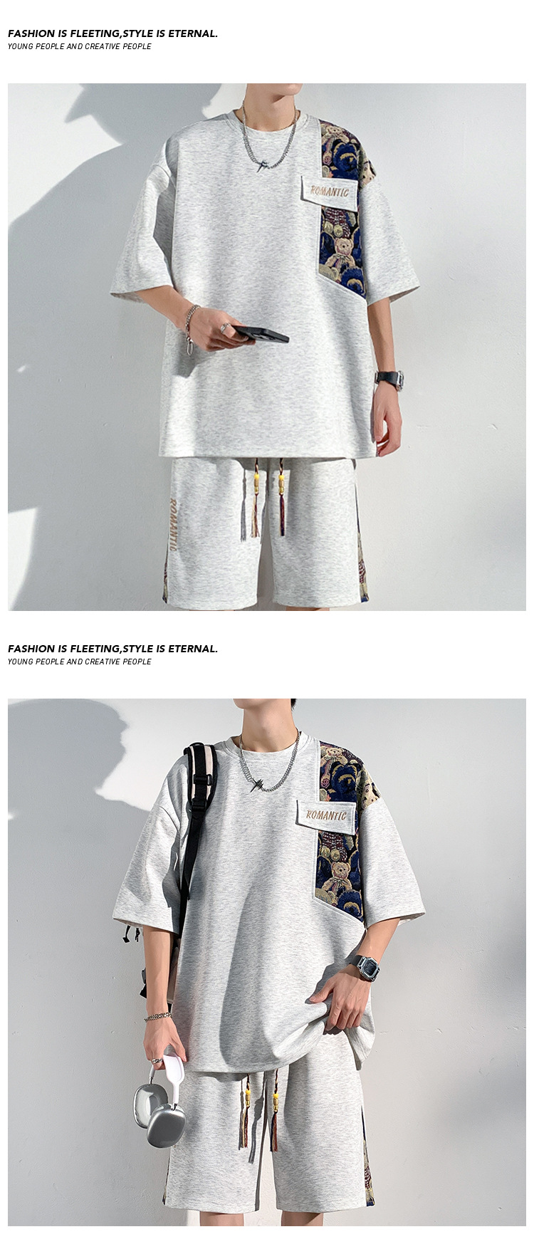Ensemble homme style chinois t-shirt et short décontracté été_voghion.com