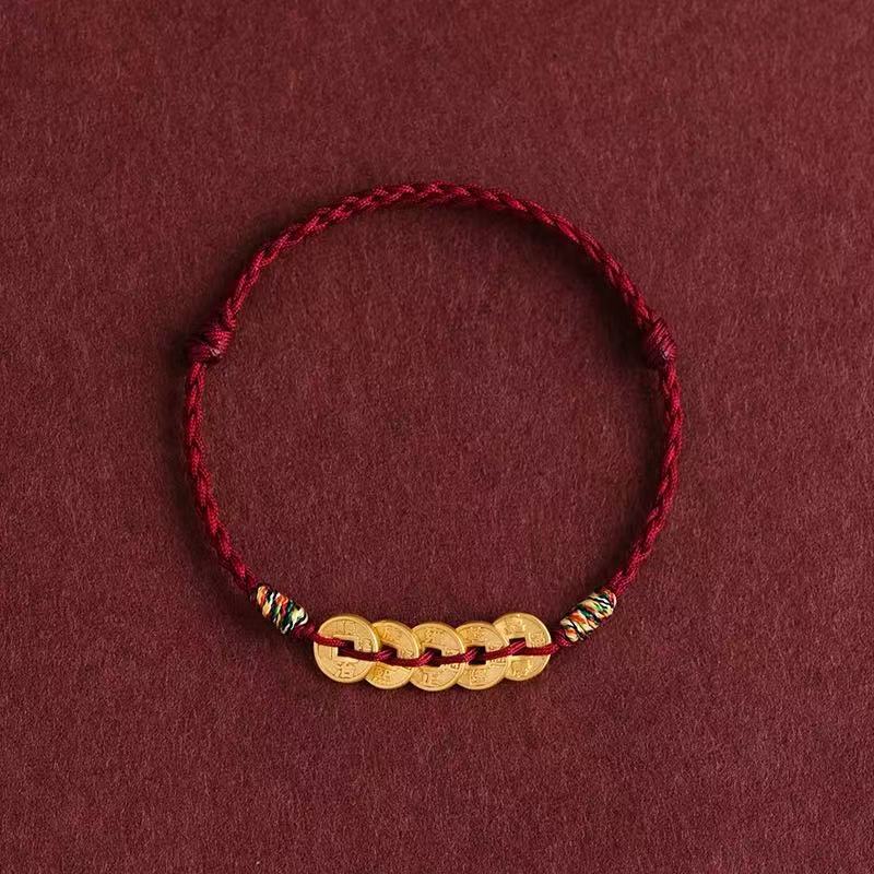 Five Emperors Copper Coin Braided Red String Bracelet Zodiac Year Good Luck Couple Bracelet Fashion Versatile Bracelet Birthday Gift