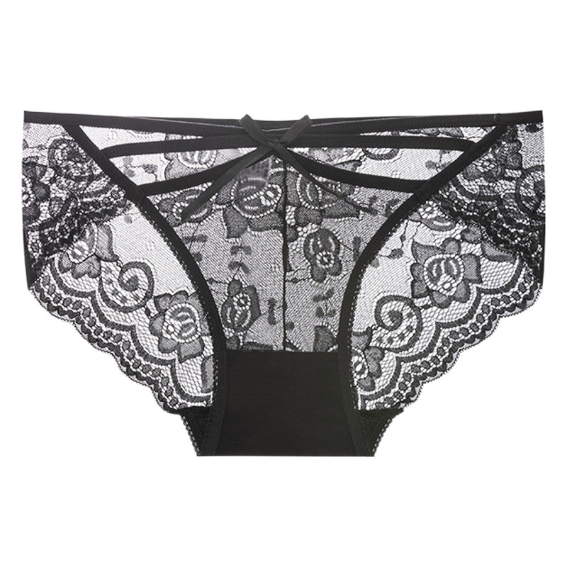 Ropa interior de mujer japonesa de niña borde de encaje malla sexy algodón translúcido entrepierna que absorbe la humedad calzoncillos de ropa interior al por mayor