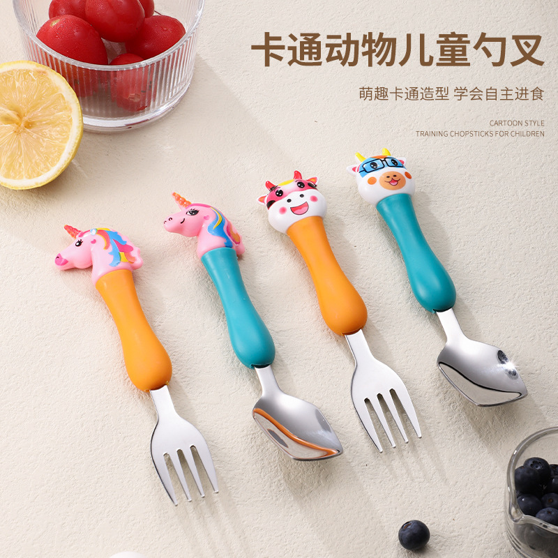 304 stainless steel children's portable ins tableware baby food supplement spoon fork high color value fork spoon suit gift wholesale 304 stainless steel children's portable ins tableware baby food supplement spoon fork high color value fork spoon suit gift wholesale