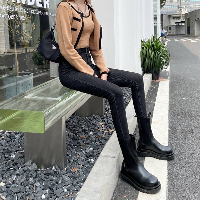 Tight Pencil Jeans Women's Spring and Autumn 2022 New High Waist Slimming Elastic Slim-fit Black and Grey Pencil Pants for Students