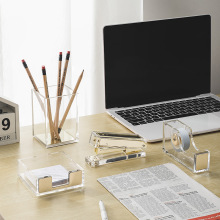 铭强厂亚克力透明笔筒桌面办公收纳文具用品化妆品收纳桶可印商标