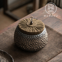 粗陶鎏金茶叶罐陶瓷密封罐家用半斤装散茶存茶罐大号装茶叶的罐子