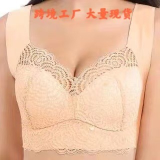 크로스보더 와이어 프리 속옷 플러스 사이즈 섹시한 레이스 스포츠 슬리핑 조끼 스타일 브래지어 뚱뚱한 mm 얇은 푸시 업 브래지어