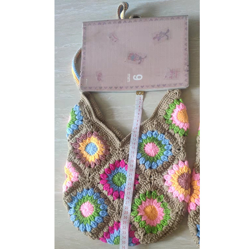 pb新款夏季时尚手工钩编托特包 小清新太阳花针织腋下单肩包女