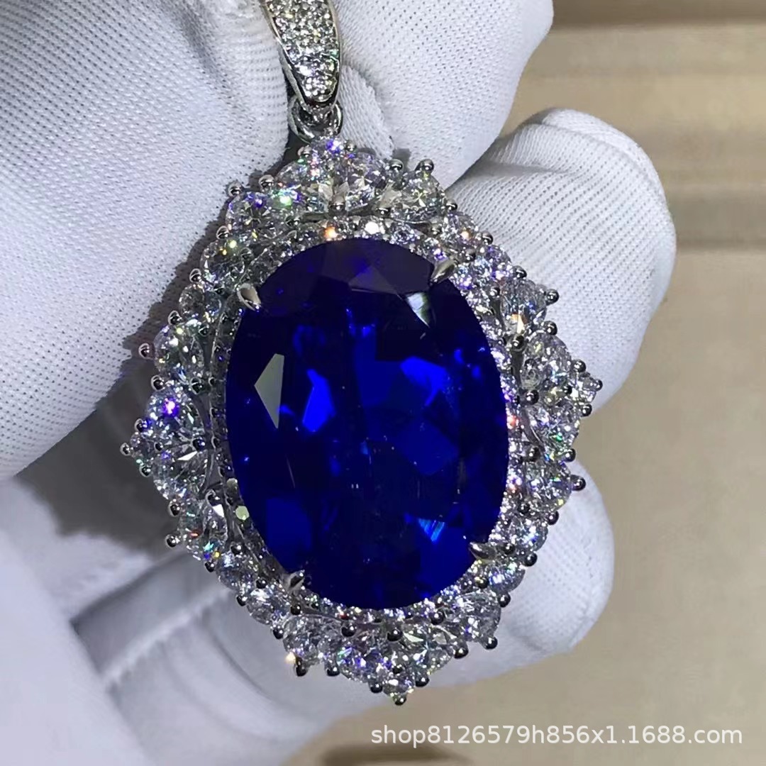 Simulación real azul corte gemas sólidas S925 plateado engrosado mosaico sintético zafiro real exclusivo transfronterizo