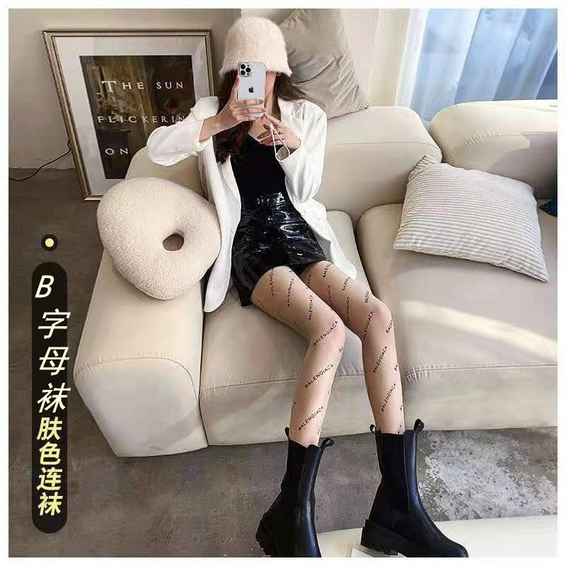 Trendy Influencer B Letter Stockings Women Black Silk Jk Sexy Black Silk Any Cut Slimming Ultra-Thin Anti-Snag Stockings Wholesale