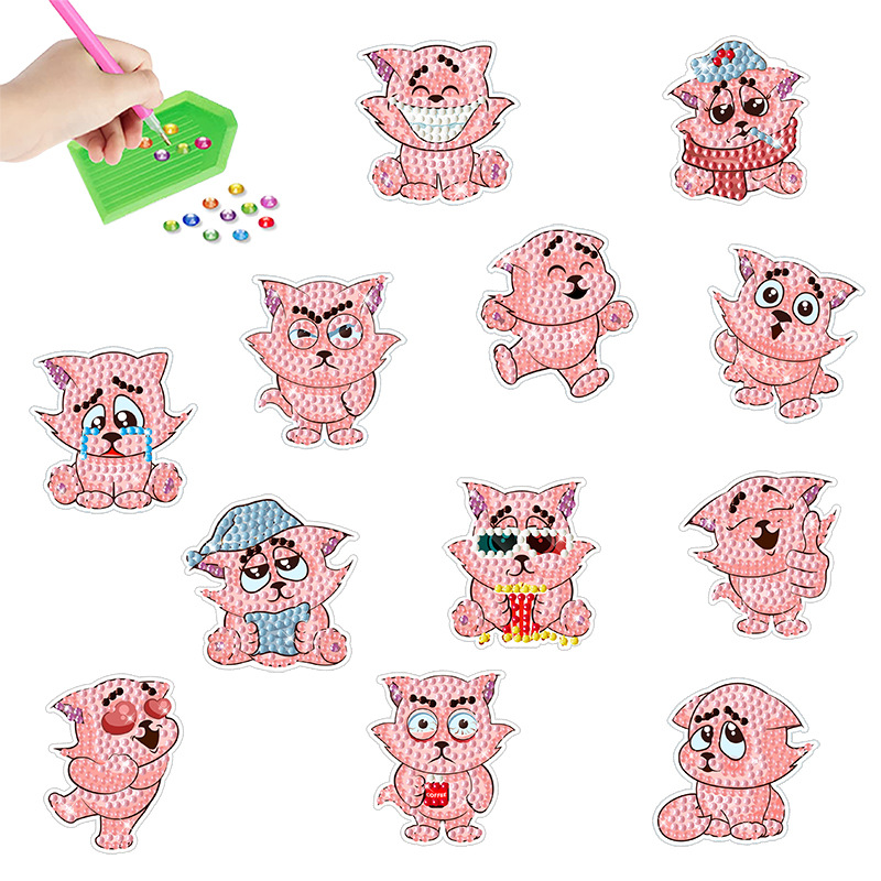 Dicha dibujos animados transfronterizos pegatinas de animales hechas a mano DIY dibujos de diamantes pegatinas de pared aleatorias pegatinas de niños decoración de diamantes redondos al por mayor