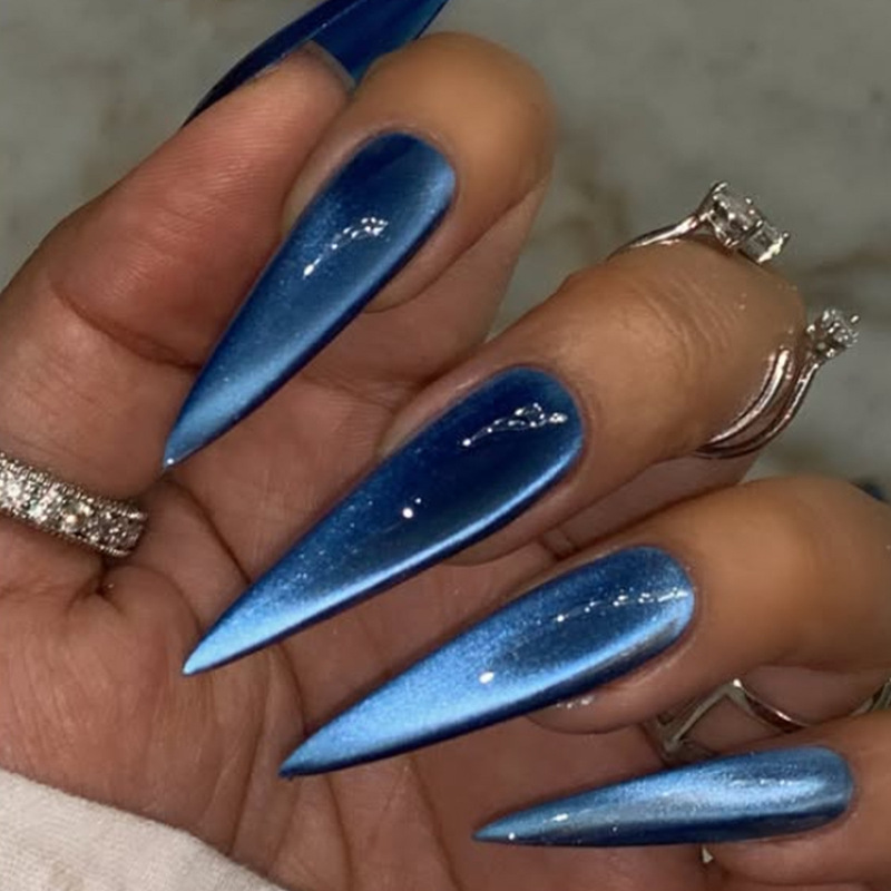 Wearable Nails 24 Pieces European and American Cross-Border Fake Nails Simple Cat Eye Blue Series Nail Patches Whitening Nail Patches Nail Wearable Nails 24 Pieces European and American Cross-Border Fake Nails Simple Cat Eye Blue Series Nail Patches Whitening Nail Patches Nail