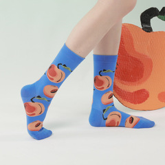 2024 Spring and Autumn New Ladies Mid-Tube Japanese Casual Printed Couple Socks Combed Cotton Breathable Sweat-Absorbent Socks