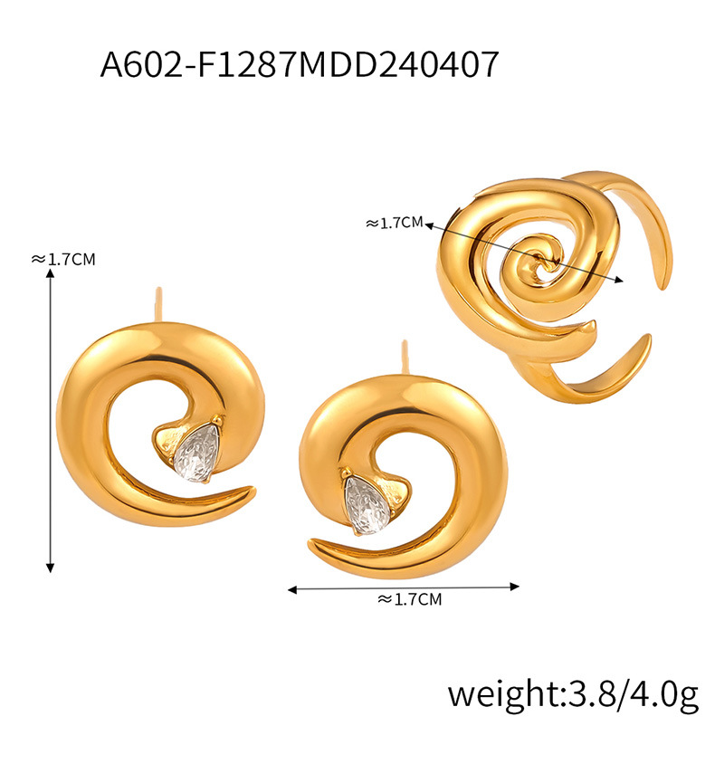 Titanium Steel 18K Gold Plated Casual Simple Style Spiral Stripe Zircon Rings Earrings display picture 1