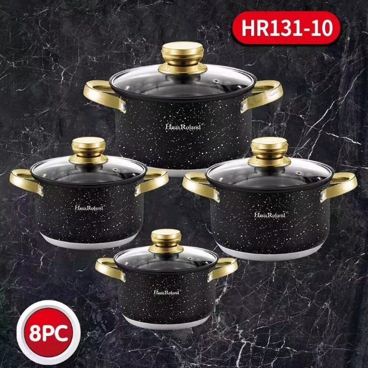 Set de cocina de acero inoxidable 8 piezas set de exportación doméstica utensilios de cocina de punto negro combinación de cocina de gas transfronteriza