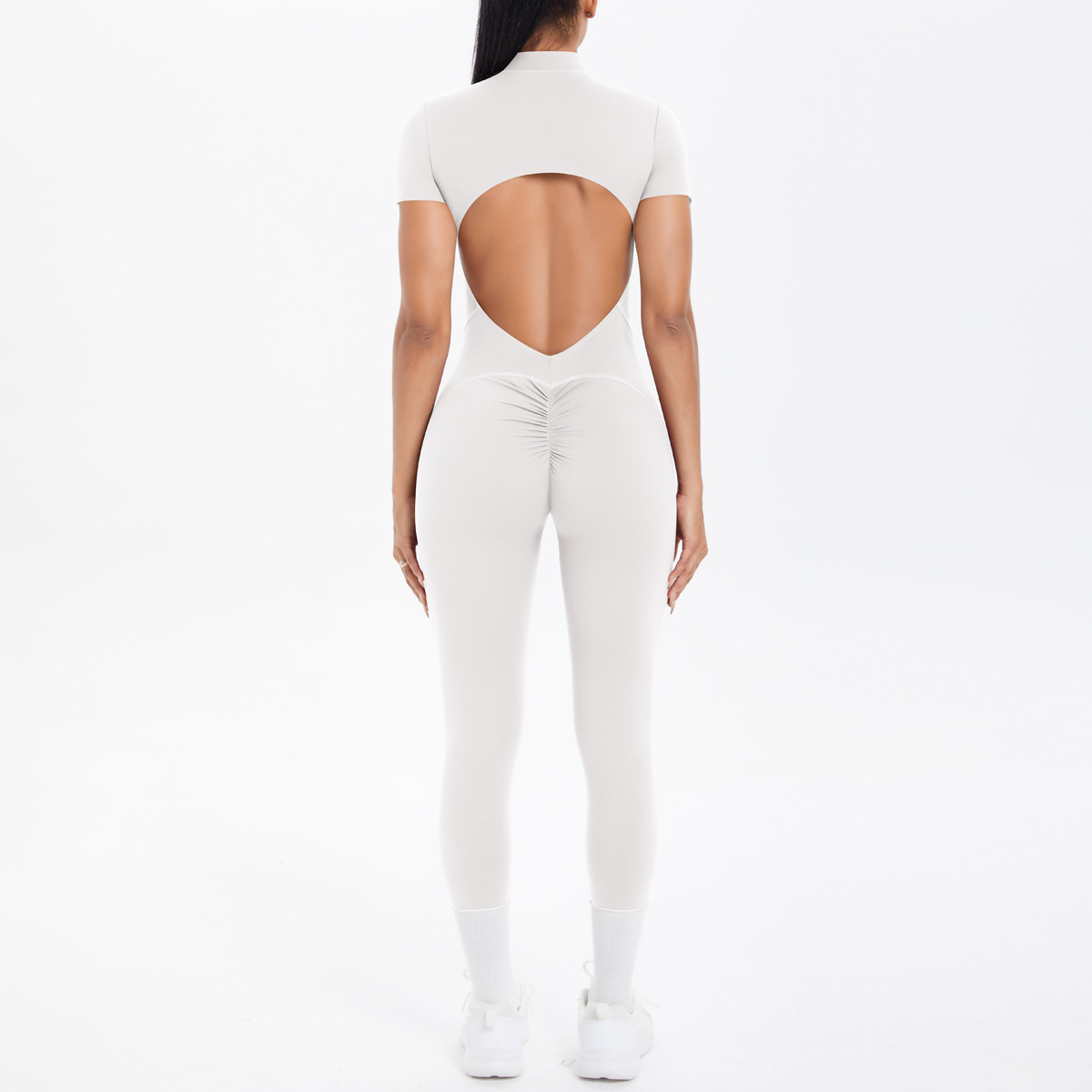 New Tight-Fitting Beautiful Back Hollow Out Short-Sleeved Long Pants Jumpsuit Sports Running Fitness One-Piece Yoga Suit_voghion.com