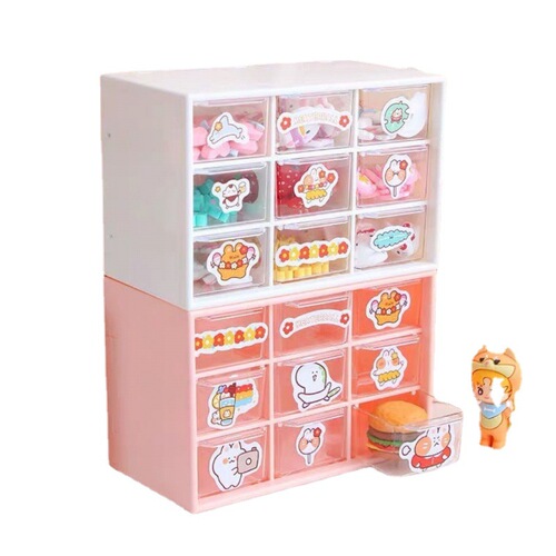 ins Jiugongge dust-proof drawer-type storage box transparent dormitory desktop student organizing stationery box jewelry storage