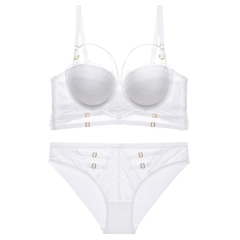 外貿性感內衣小胸顯大聚攏防下垂文胸綁帶鏤空蕾絲內衣套裝女士