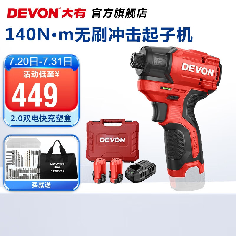 El litio tiene (Devon) 12V destornillador de impacto sin escobillas destornillador eléctrico eléctrico 5767 taladro eléctrico