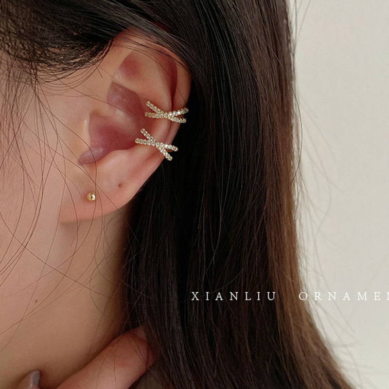 Minimalist personalized cross zircon with no holes, high-end feeling, niche and cool style, fashionable ear bone clip_voghion.com