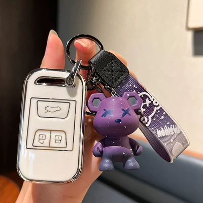 Key Case Car Ruihu 8pro/7Plus: Car key bag - chery-e-smart-3-key-single-shell-white-purple-violent-bear-pendant