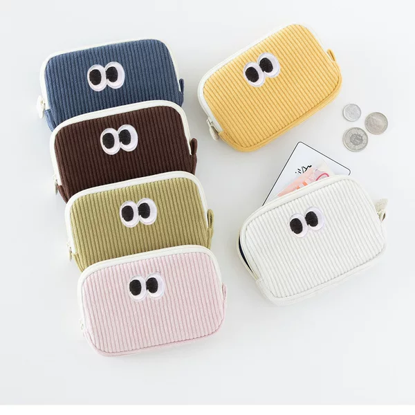 High-Looking, Simple, Large-Capacity, Double-Layer Corduroy Student Coin Storage Card Holder, Coin and Bus Card Holder, Versatile for Daily Use