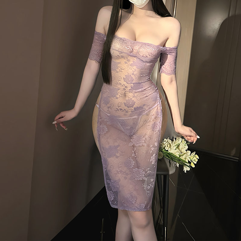 보라색 레이스 스커트 + 끈팬티