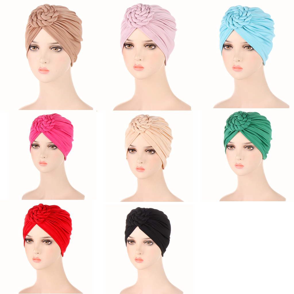 Cappello turbante a torsione di lumaca Cappello piccolo Baotou in tinta unita Cappello turbante con fondo alla moda_voghion.com