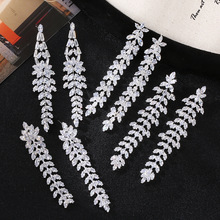 跨境高级超闪锆石耳坠流苏树叶耳环轻奢时尚耳坠高级感银针耳饰