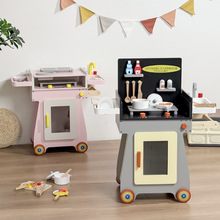 巴比伯新款烧烤厨房推车木质儿童过家家仿真做饭益智玩具推车现货