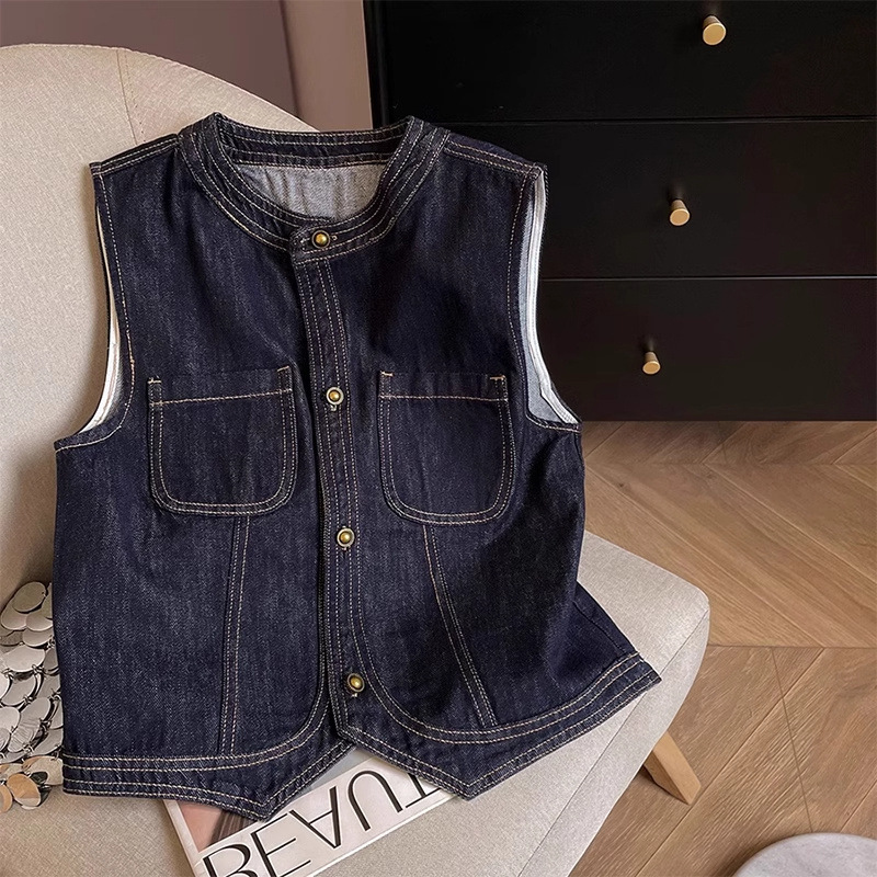 Trendy Slimming American Retro Denim Vest Loose Layered Sleeveless Waistcoat for Women 2025 Spring and Autumn Vest