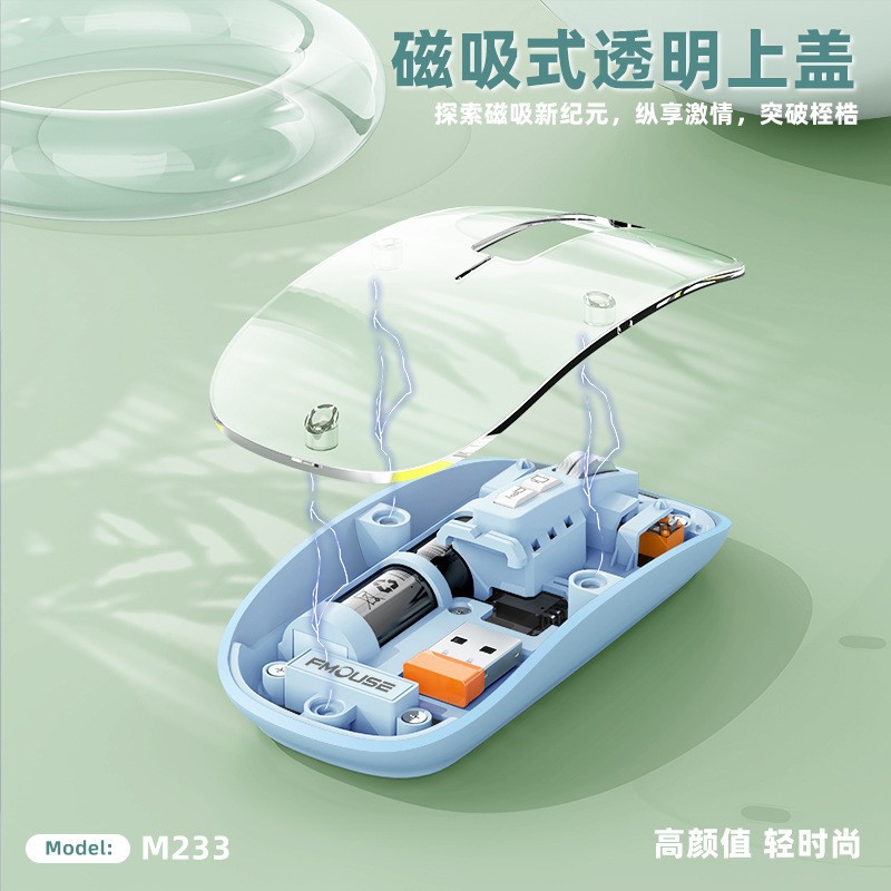 Ratón Bluetooth transparente inalámbrico, delgado y recargable, adecuado para teléfonos móviles Apple Huawei, computadora portátil, oficina de tres modos