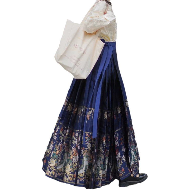 Синяя юбка для взрослых с конским лицом, новинка производства Ming Hanfu, улучшенные рукава для самолета, новинка, китайский макияж, Цветочная юбка с конским лицом, Женская осенне-зимняя повседневная