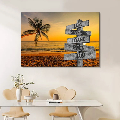 Cross-border personalized name stand spray painting core modern simple beach canvas painting landscape living room frameless decorative painting
