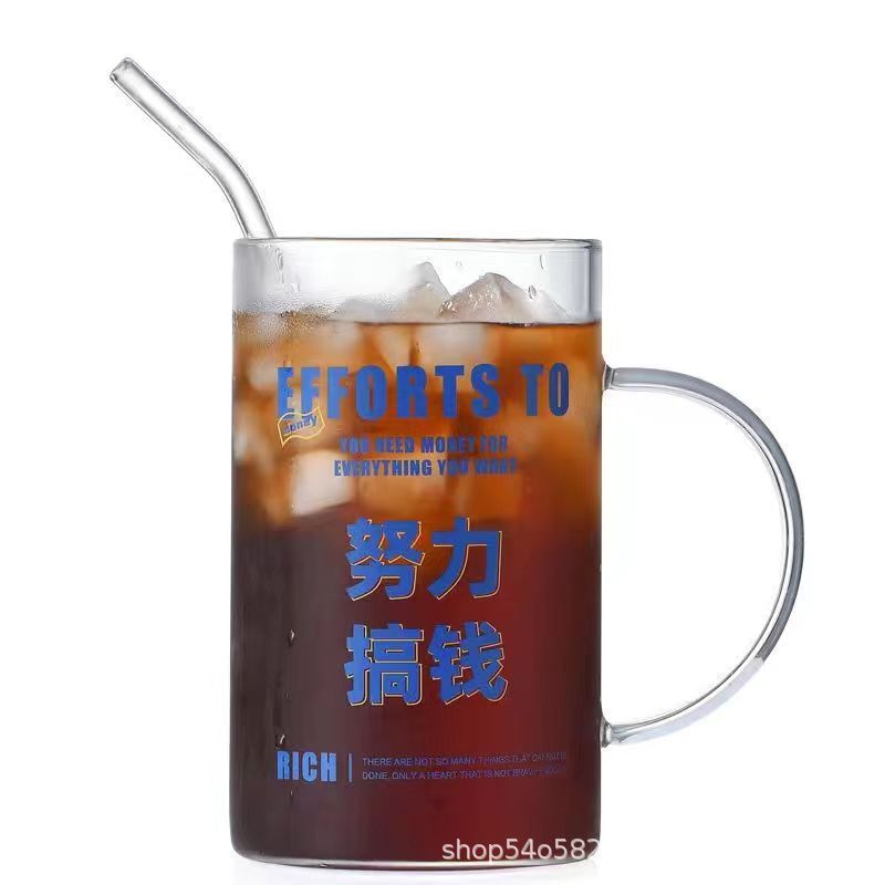 耐热ins网红大容量耐高温高硼硅玻璃加薪水杯带盖带吸管杯子|undefined