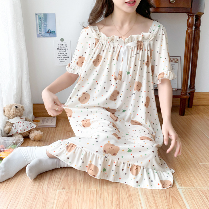 Pijama de hilo de seda de hielo de Mickey japonés, camisón largo suelto de manga corta de verano para mujer, talla grande 200 kg servicio a domicilio