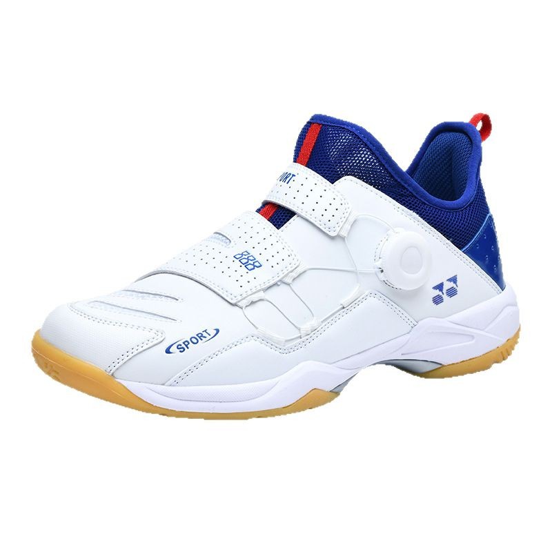 Nuevos zapatos de bádminton transfronterizos para parejas, zapatos de tenis de mesa casuales de botón giratorio de tamaño grande