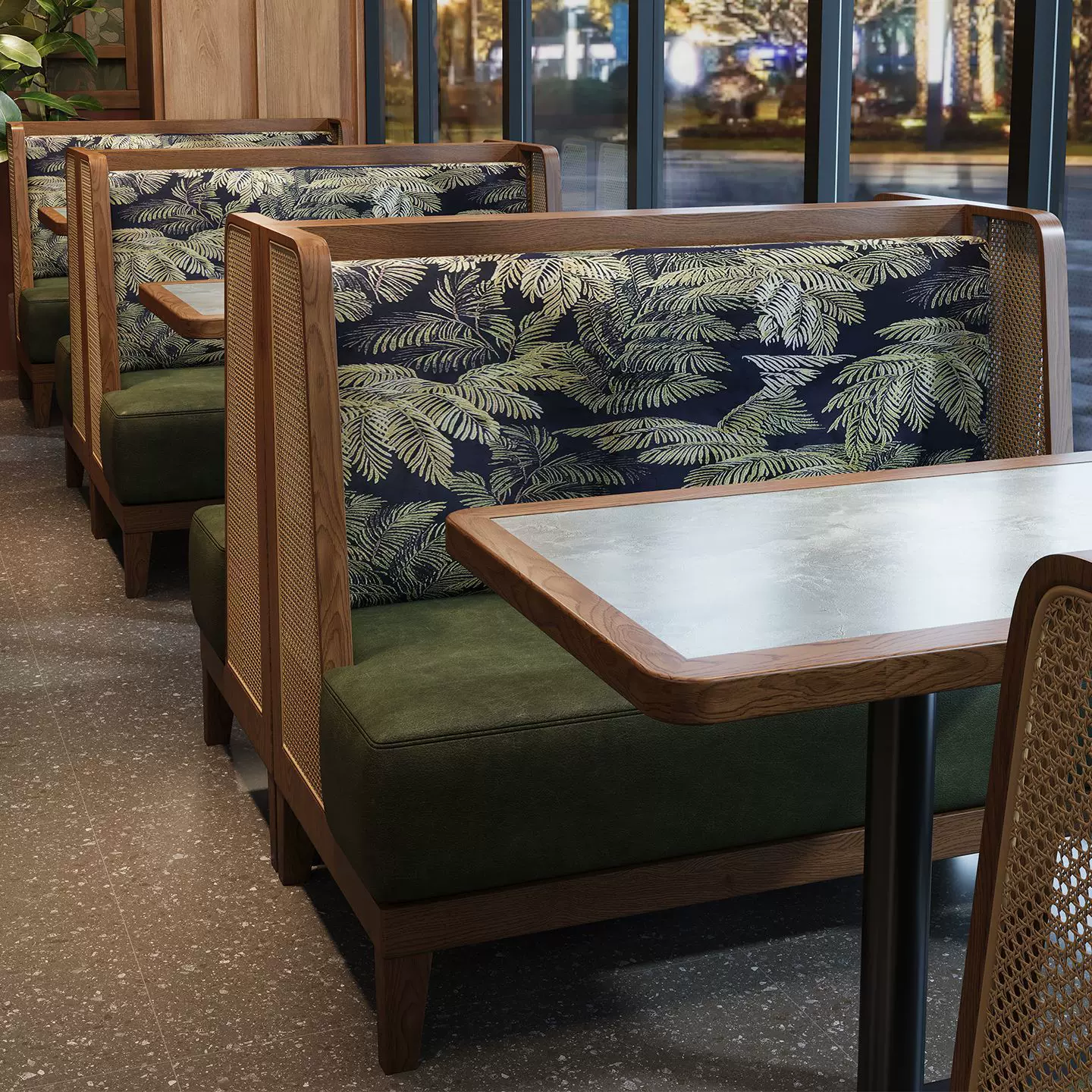 主题餐厅卡座沙发桌椅组合东南亚茶楼茶餐厅咖啡厅靠墙餐桌商用