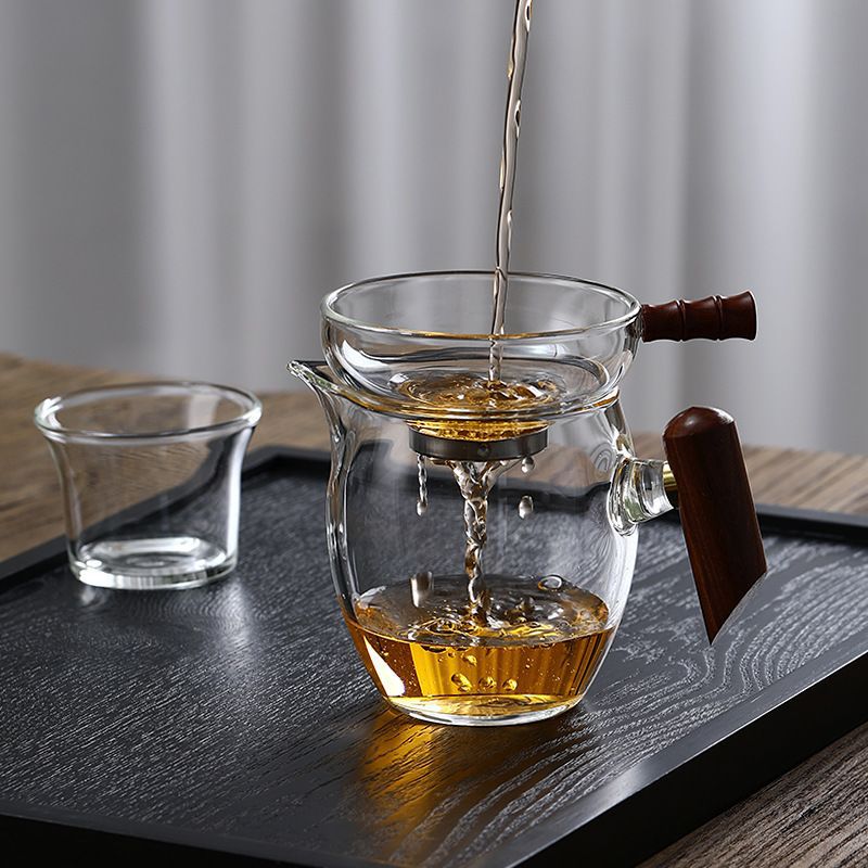 Filtro de té de vidrio transparente de alta borosilicona grueso resistente al calor de acero inoxidable para el hogar de bambú y madera accesorios de filtro de kung fu