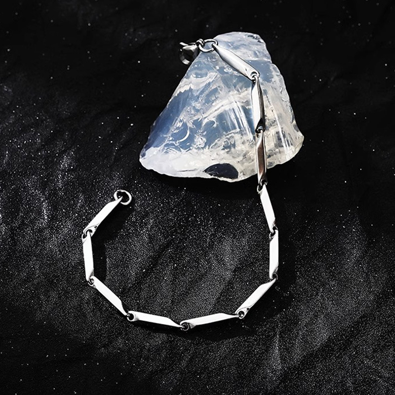 Herenketting van titaniumstaal ruitvormig trendy bamboestijl_voghion.com