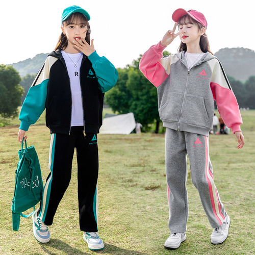 Girls' Spring and Autumn 2024 New Style Fashion Casual Sweatshirt and Sporty Pants Set