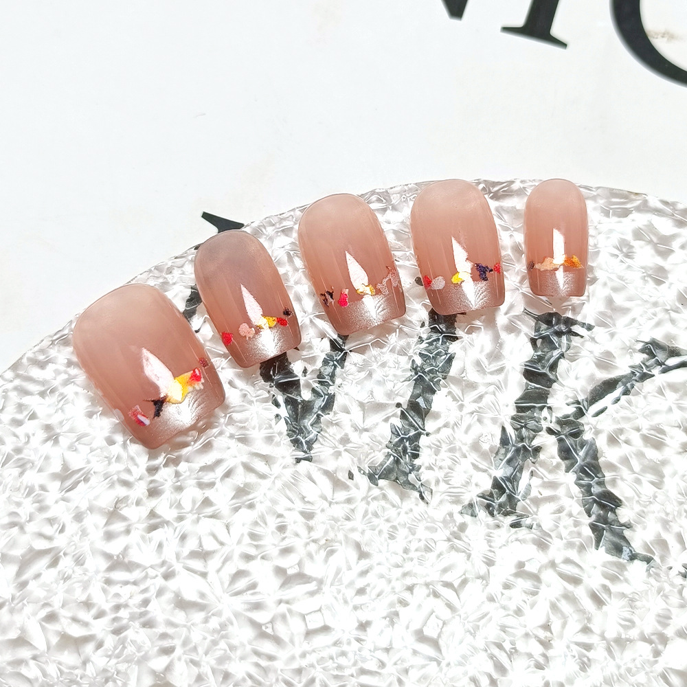 Pegatinas de uñas simples y elegantes que realzan el cutis, piezas de uñas coloridas con efecto ojo de gato para manicura francesa, uñas postizas hechas a mano de 10 piezas. image 4