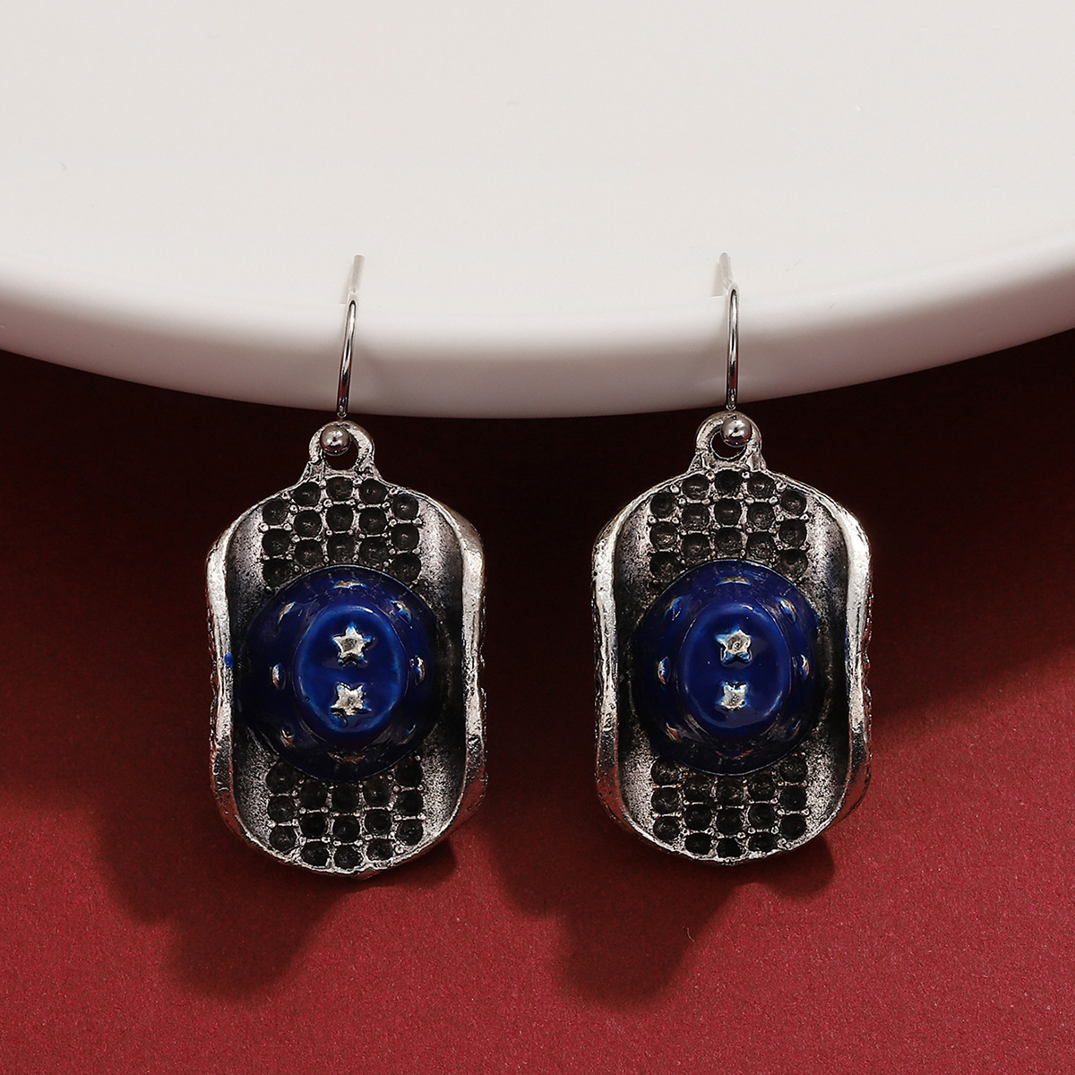 Orecchini da cowboy occidentali geometrici in lega punk alla moda da donna blu alla moda_voghion.com