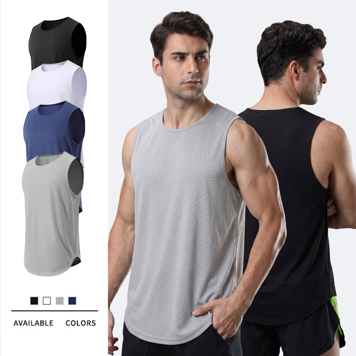Cross-border summer outdoor training loose breathable running fitness sweat-absorbing quick-dry sleeveless men's sports vest
