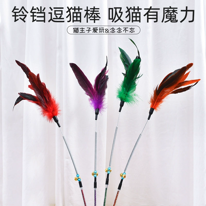Новая Фабрика прямые поставки Высокое качество Весна большой куриное перо кошка игрушка Гибкая игрушка кошка забавный кот палку